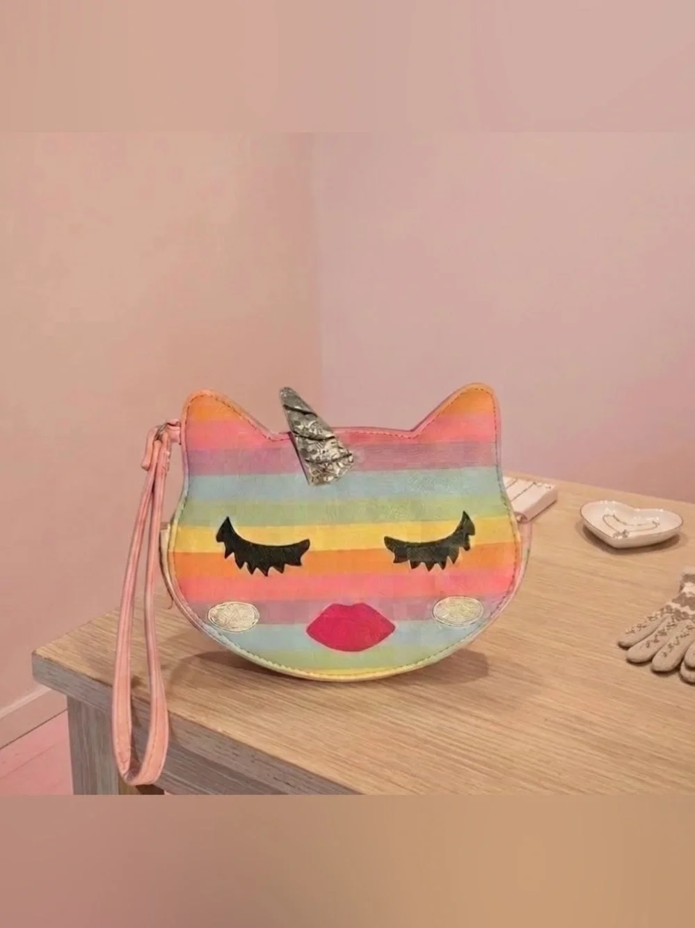 Rainbow Cat Unicorn Wristlet - Pink, Yellow, Blue, Purple NWOT